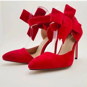 NEW Red Suede Ankle Giant Bow Stiletto High Heels Size 6